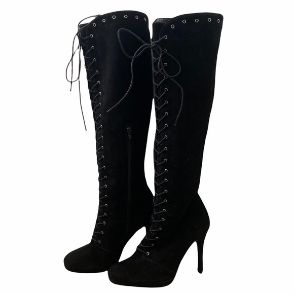 NEW- Stuart Weitzman Suede Lace Up OTK Boots - Picture 1 of 16